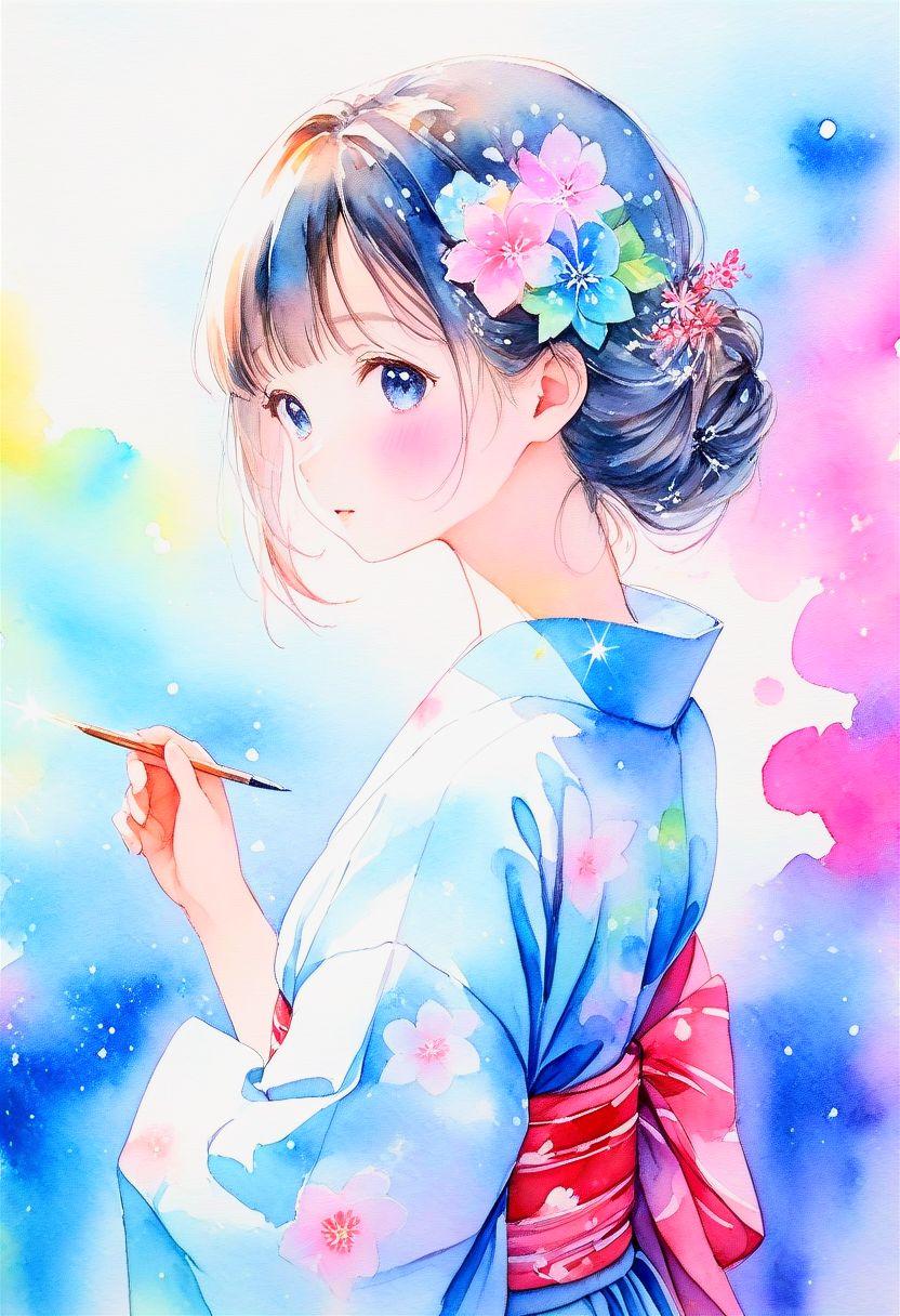 浴衣の少女(水彩ネオンカラー) | の人気AIイラスト・グラビア