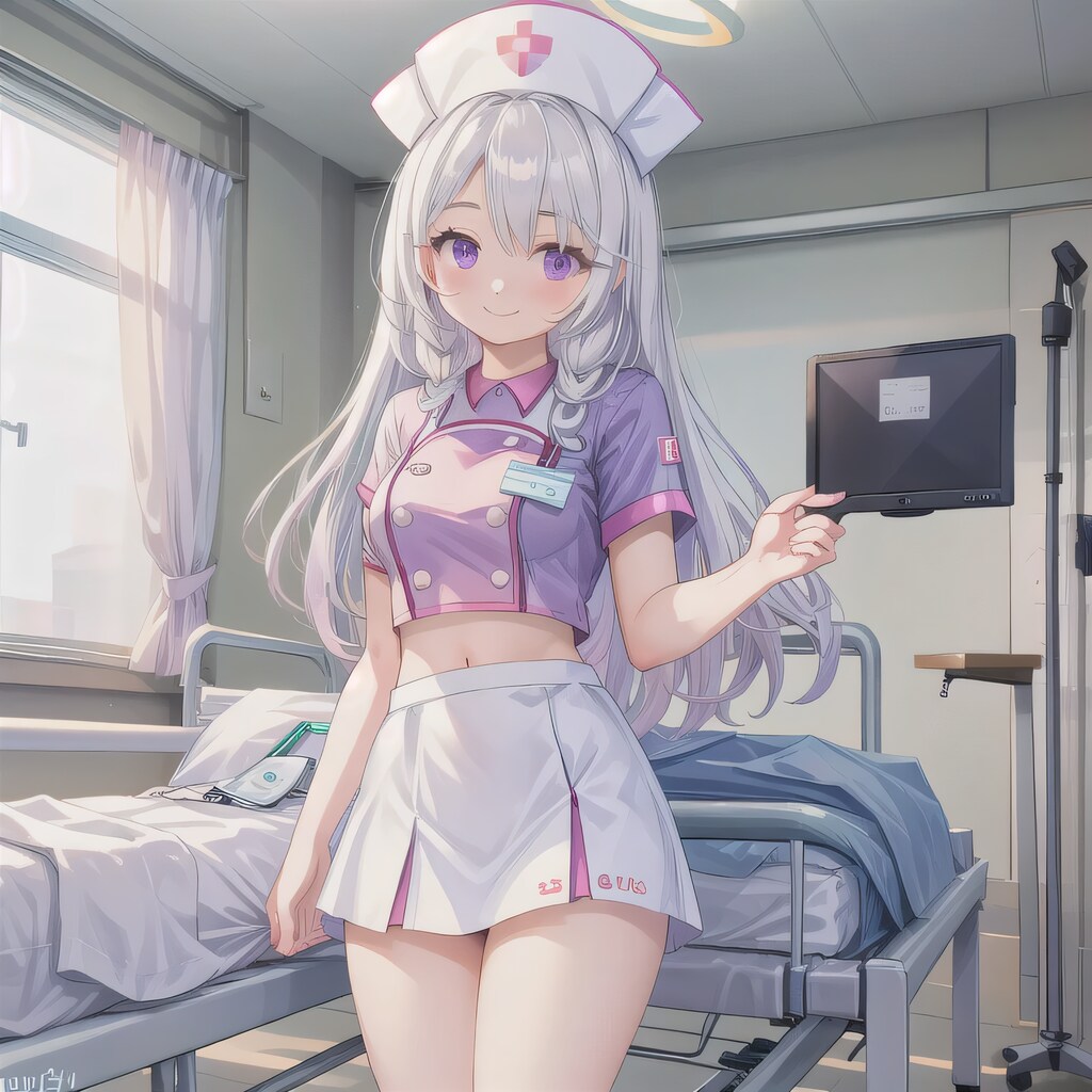 白髪ロングで看護服の少女３