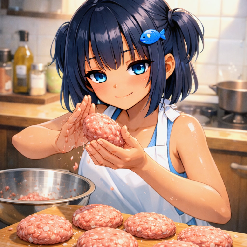 ハンバーグを作るこなつちゃん