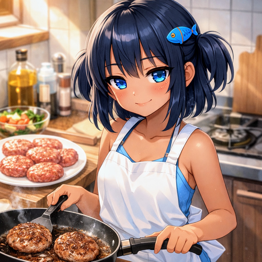 ハンバーグを作るこなつちゃん