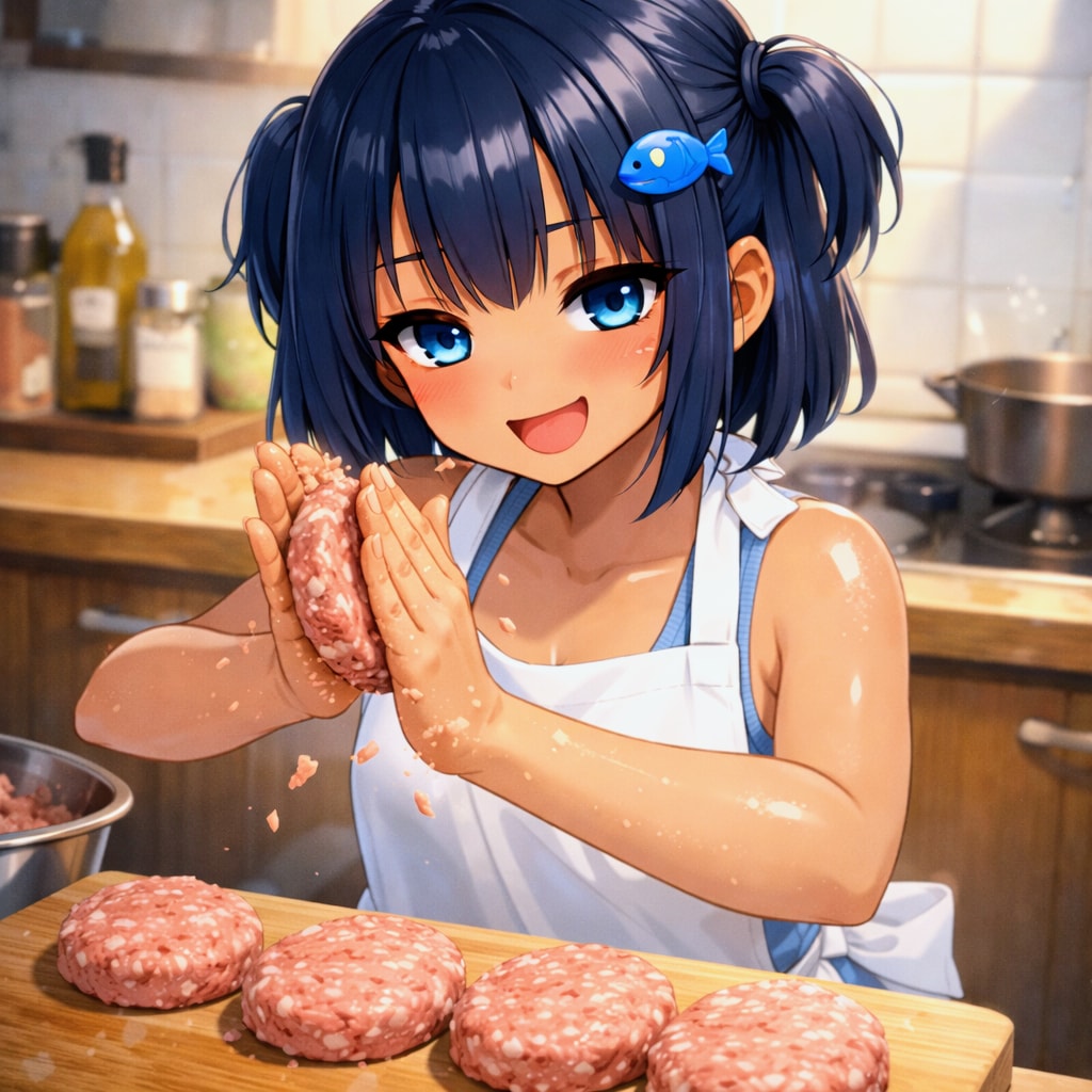 ハンバーグを作るこなつちゃん