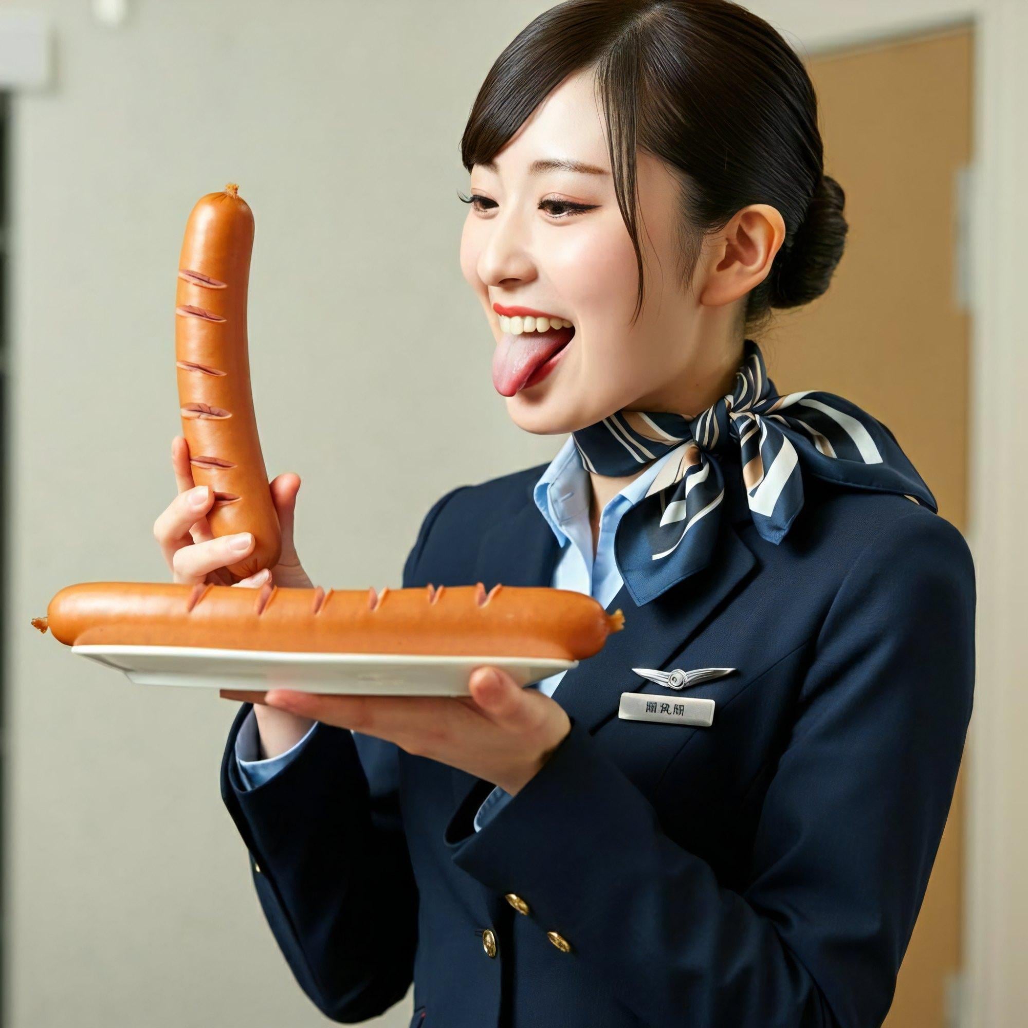 スカーフ美女と巨大ソーセージ