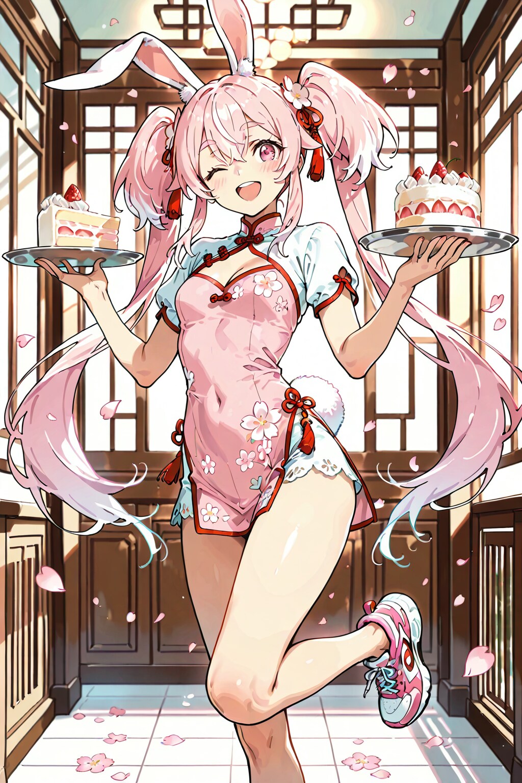 🍰 桃耳菓子処「ピンキィ・ホップ」店主 兼 高層階デリバリー：モモネ（ウサギ獣人）