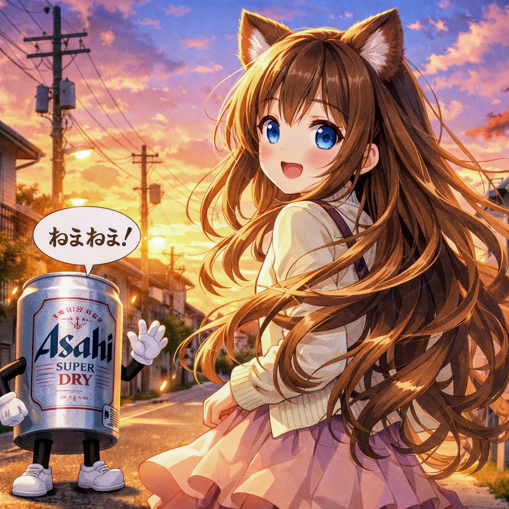 夕暮れに振り向く小さな女の子