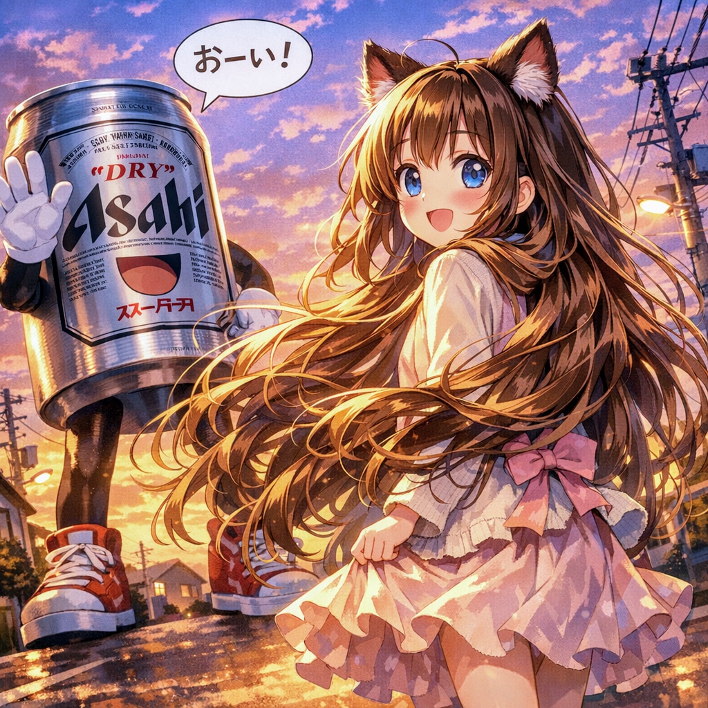 夕暮れに振り向く小さな女の子