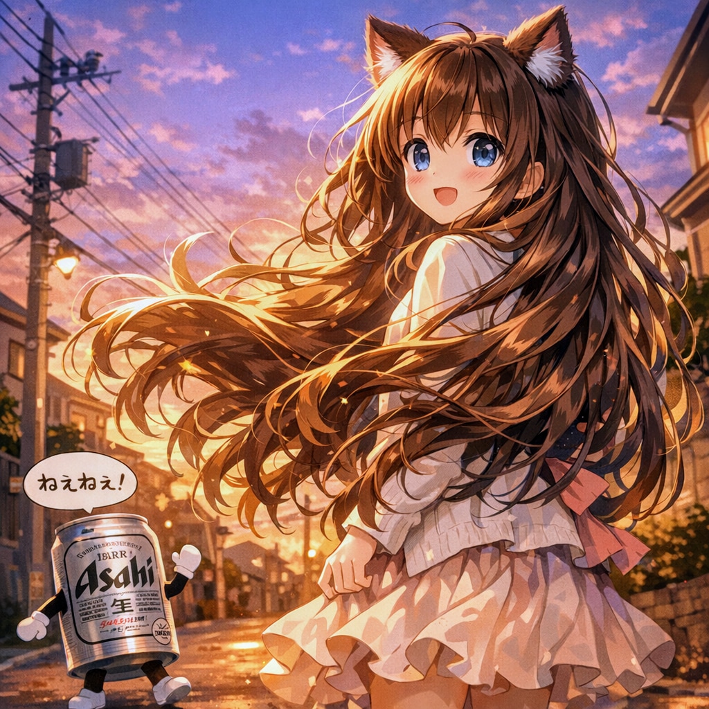 夕暮れに振り向く小さな女の子