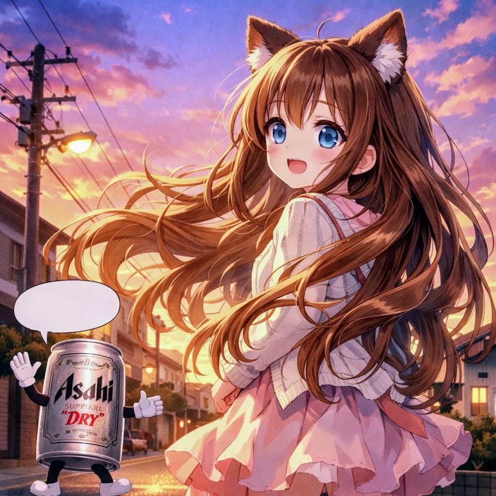 夕暮れに振り向く小さな女の子