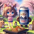 お花見で焼きそばを作るビール缶と小さな女の子 4枚目