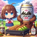 お花見で焼きそばを作るビール缶と小さな女の子 6枚目