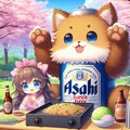 お花見で焼きそばを作るビール缶と小さな女の子 2枚目