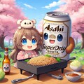 お花見で焼きそばを作るビール缶と小さな女の子 3枚目