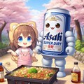 お花見で焼きそばを作るビール缶と小さな女の子 5枚目