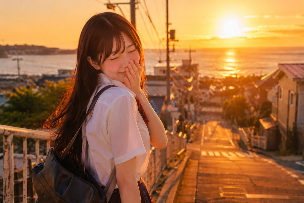 君の制服が夕陽に溶けてゆく