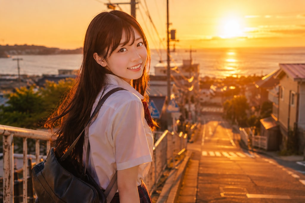 君の制服が夕陽に溶けてゆく