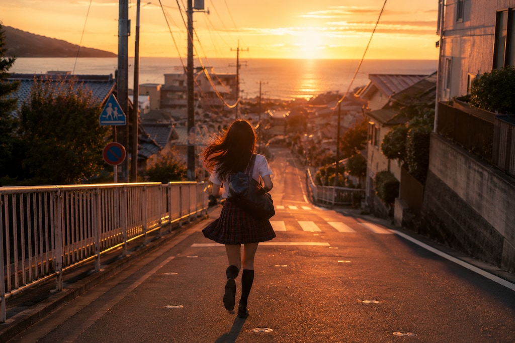 君の制服が夕陽に溶けてゆく