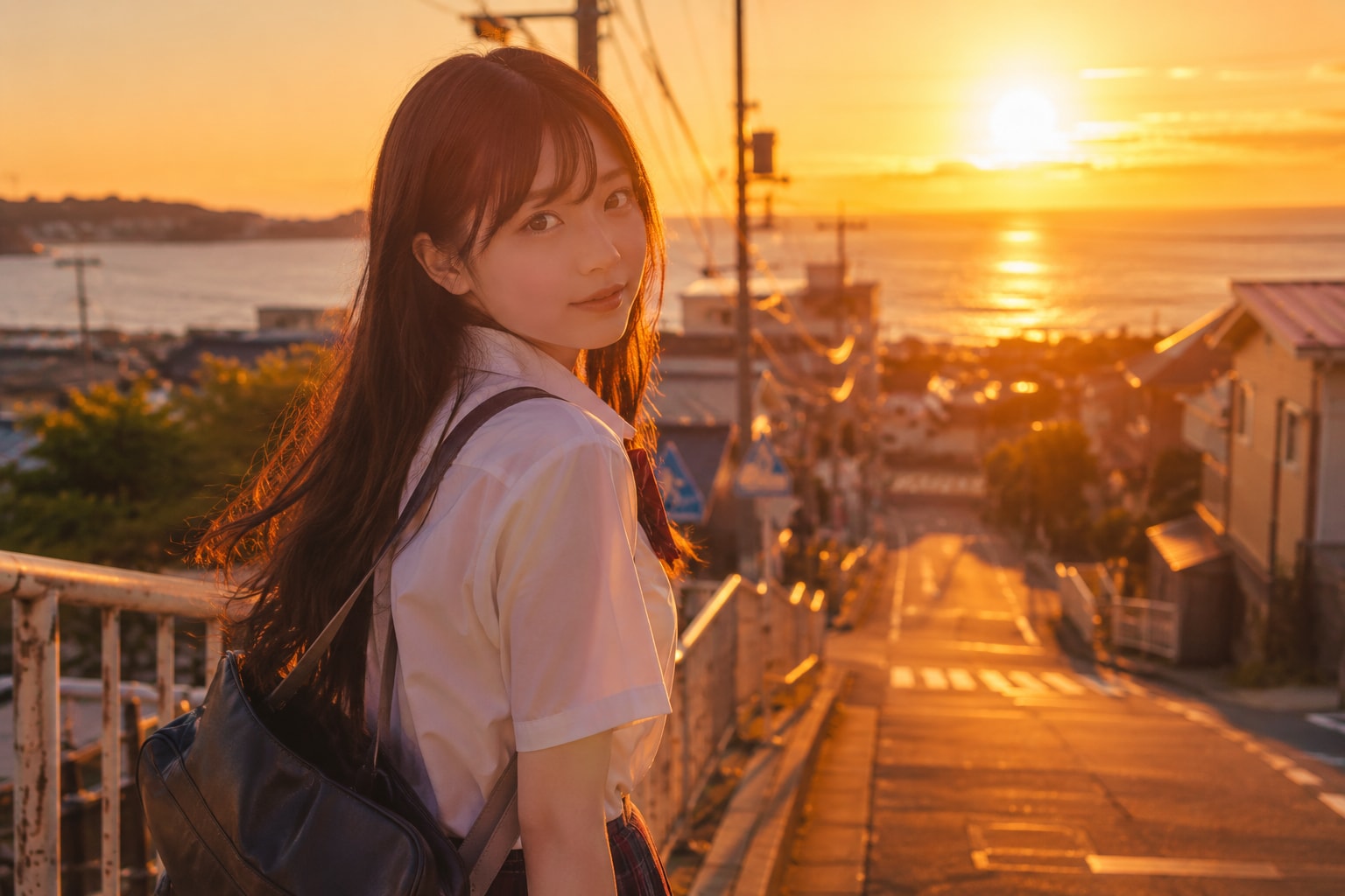 君の制服が夕陽に溶けてゆく