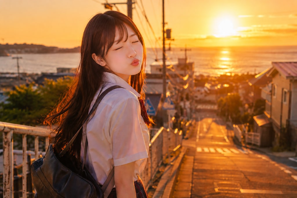 君の制服が夕陽に溶けてゆく