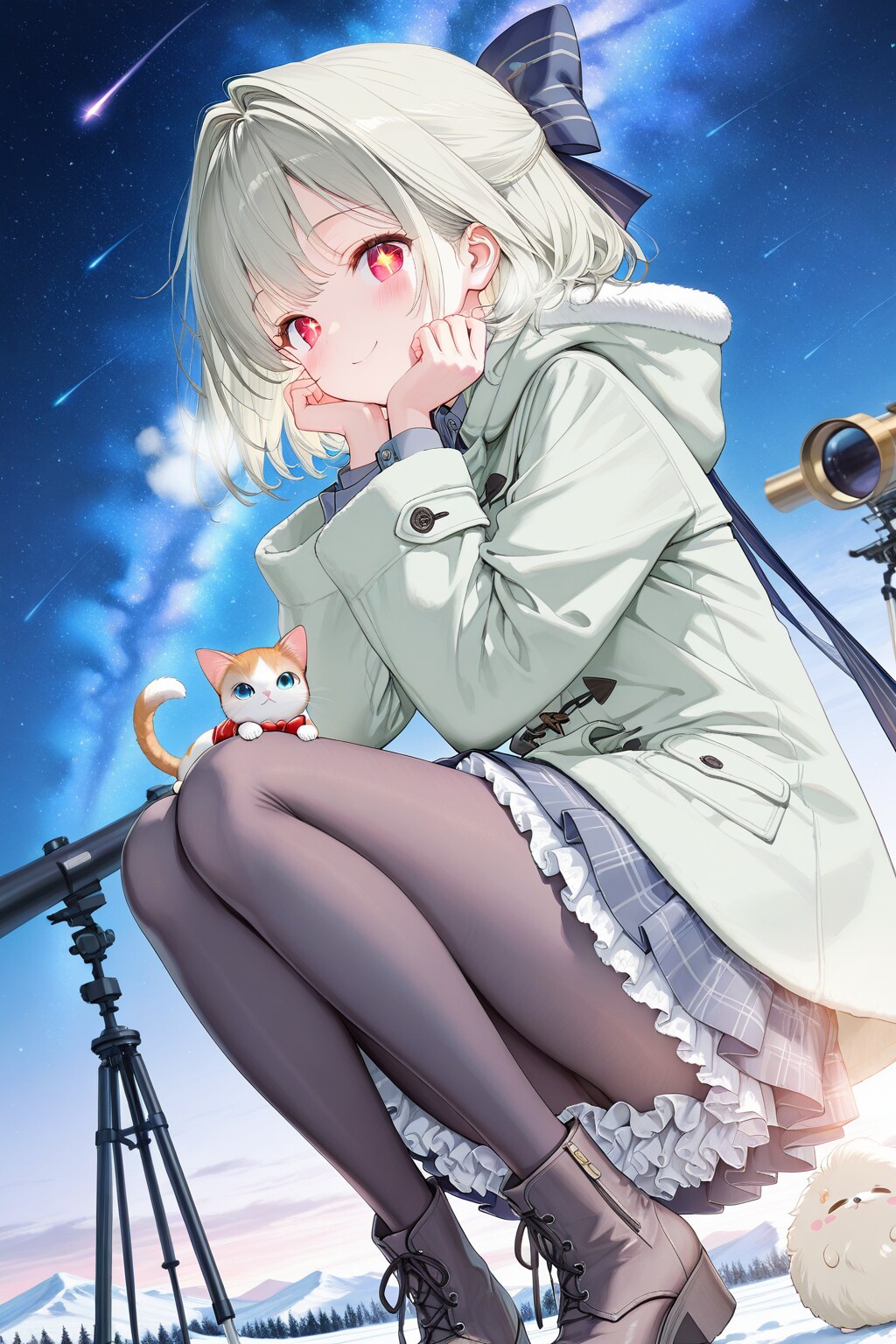 日向ちゃんと猫と望遠鏡