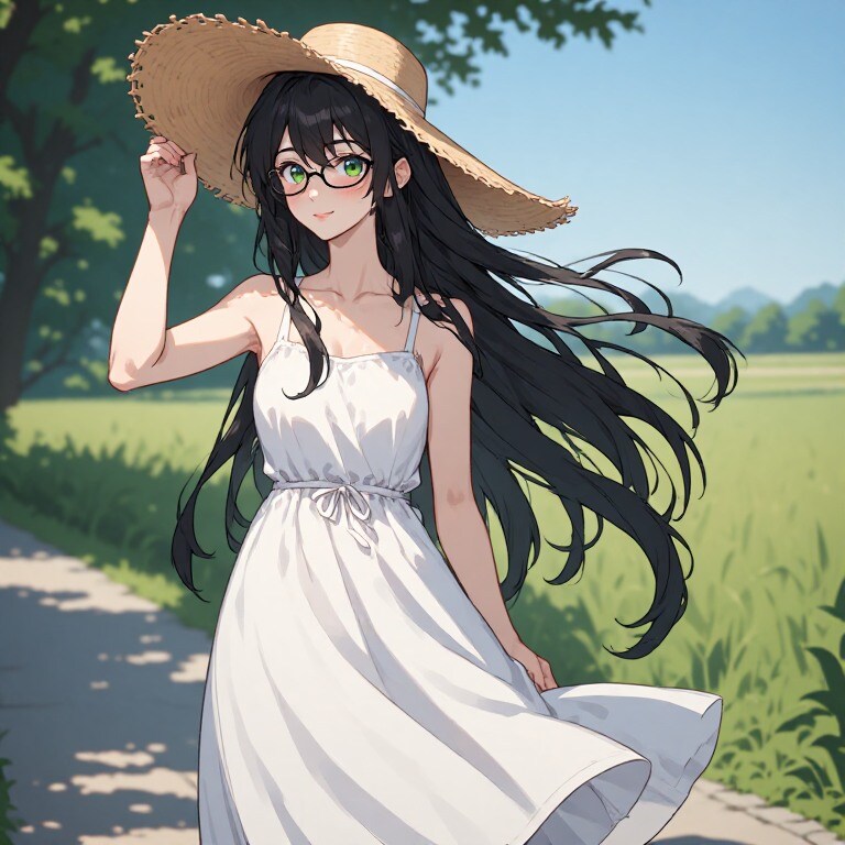 黒髪メガネ　麦わらとワンピース