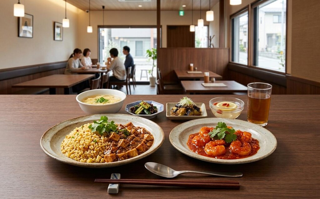 麻婆炒飯とエビチリ