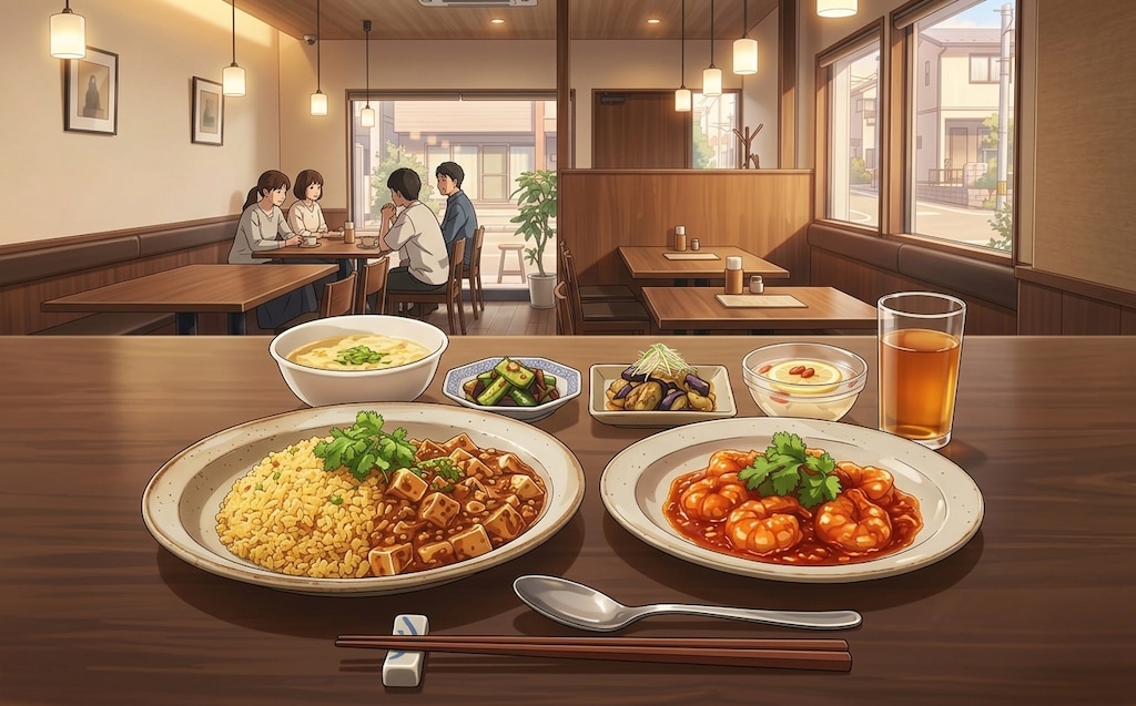 麻婆炒飯とエビチリ