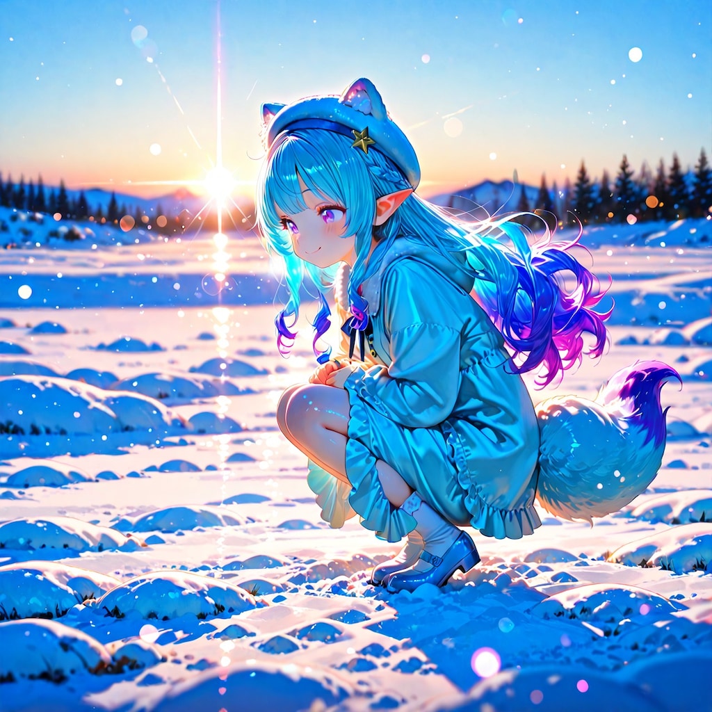 4枚）雪とケモ耳エルフさん