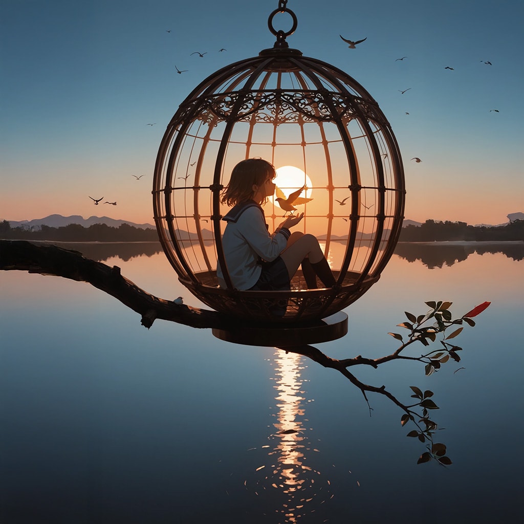 カゴの中の女子高生