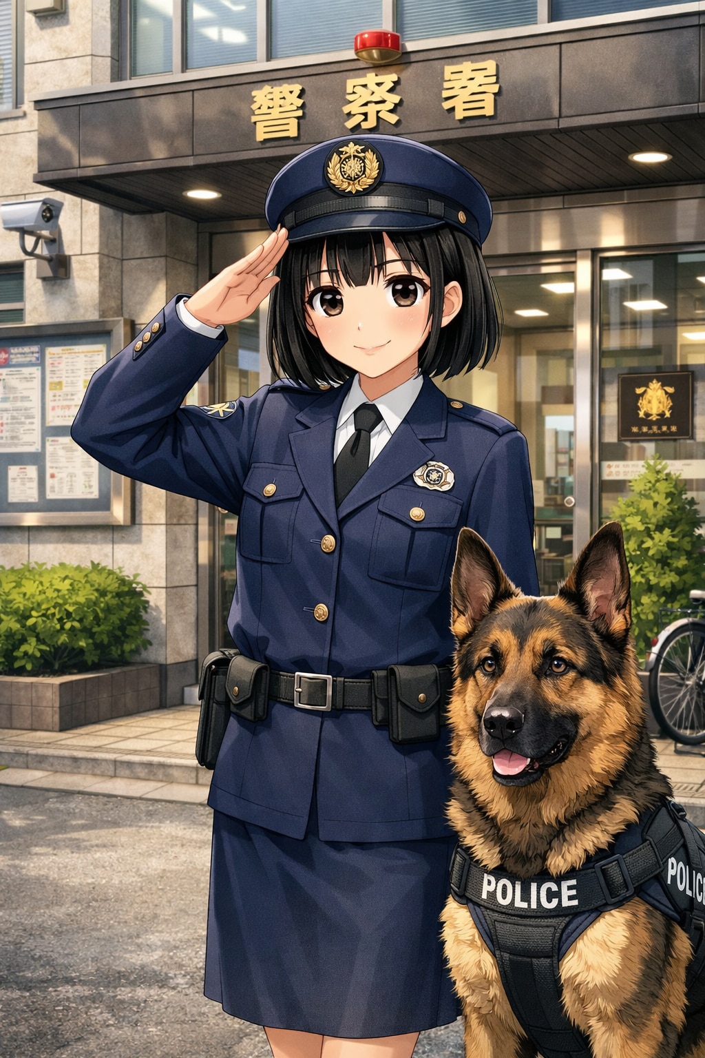 警察犬と警察官の女の子 | の人気AIイラスト・グラビア