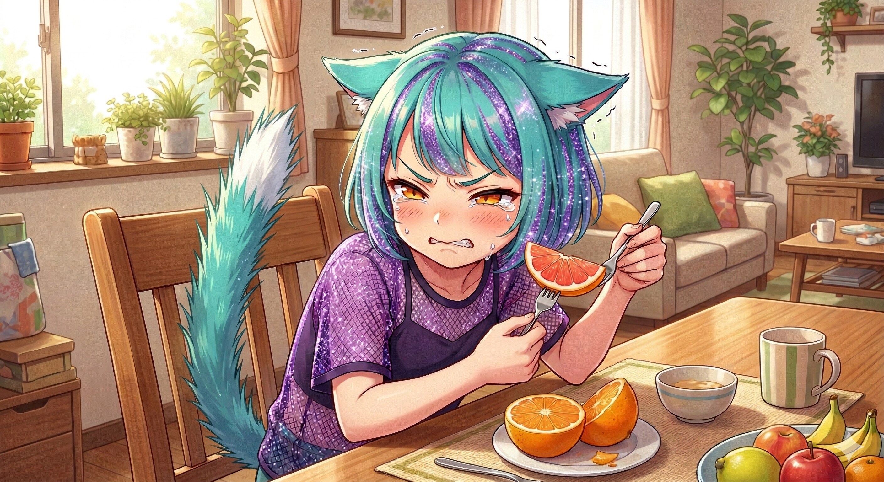 苦手な柑橘系に挑戦中のミケちゃん😉