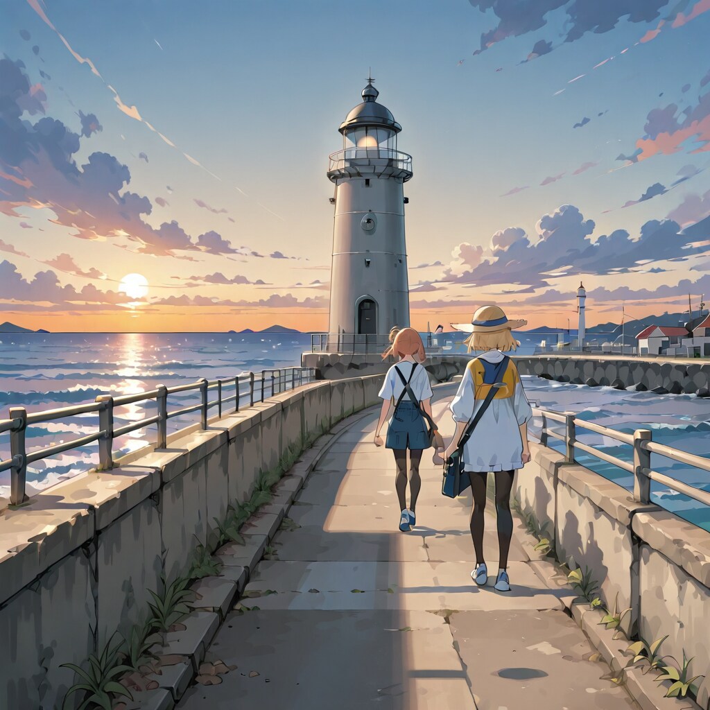 灯台、潮風、少女ふたり旅
