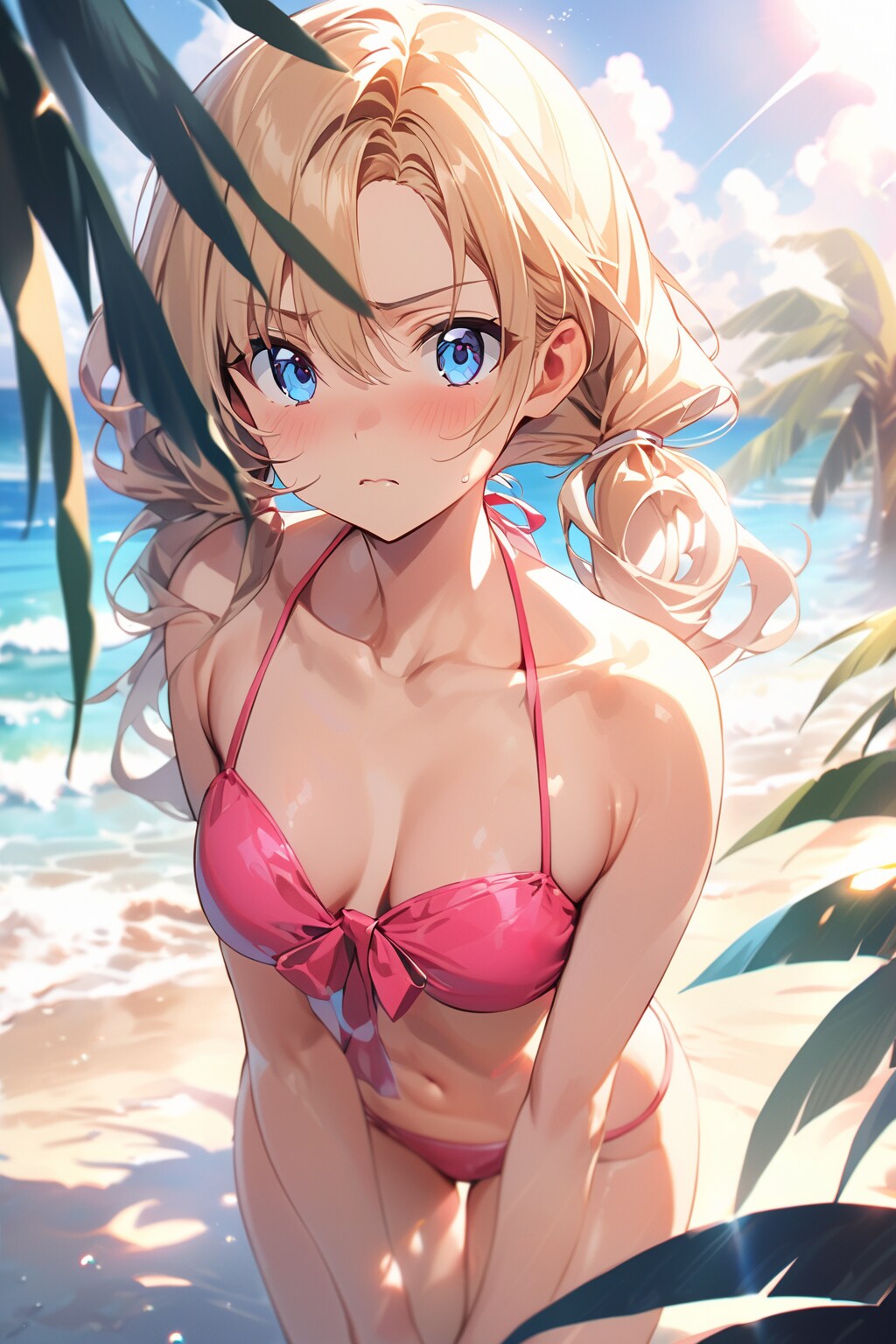 夏のビーチでのツンデレギャル