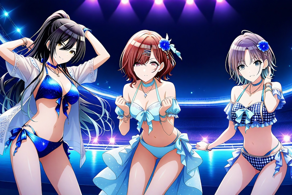 朝倉透 & 樋口円香 & 白瀬咲耶　－ビキニ水着を着て、ステージに立つ－