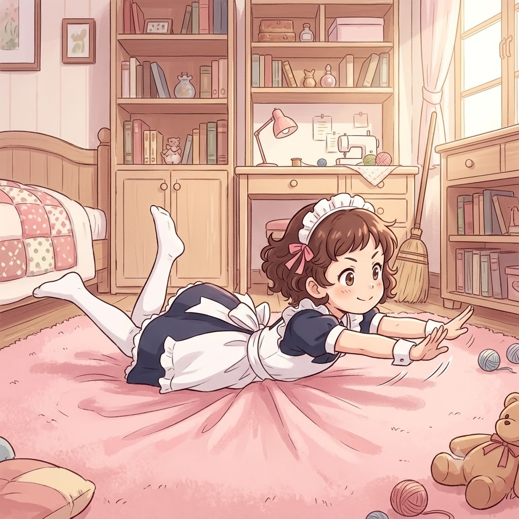 泳ぎの練習をしているメイドちゃん