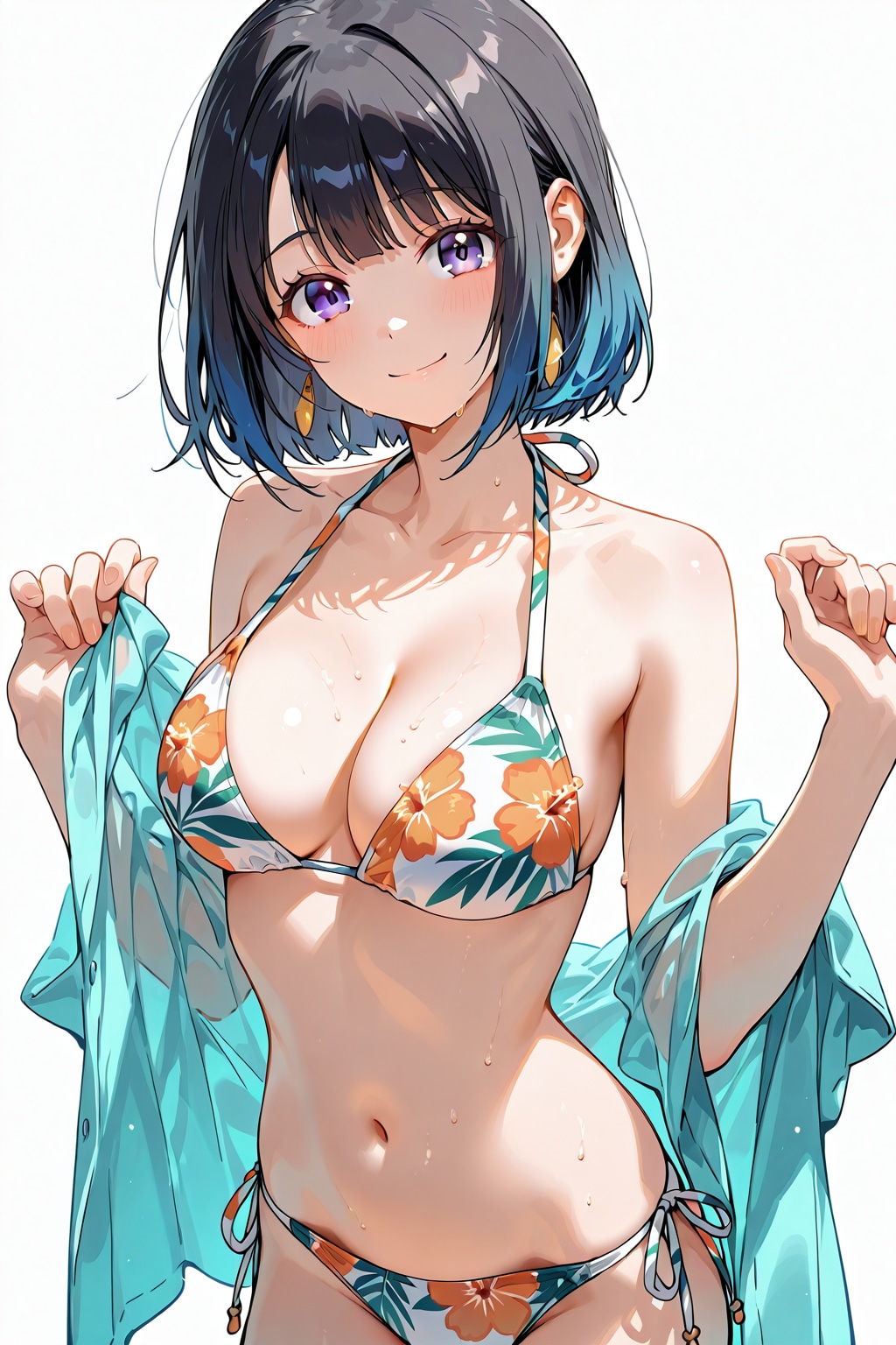 健康的黒髪ビキニ美少女
