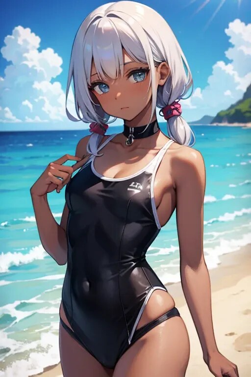 スクール水着を着た日焼けの女の子