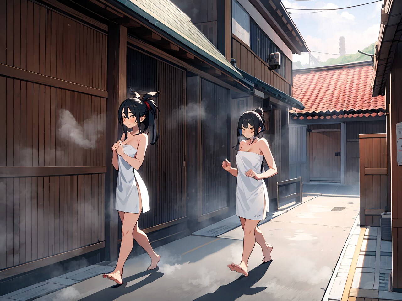 温泉をハシゴするおねえさん