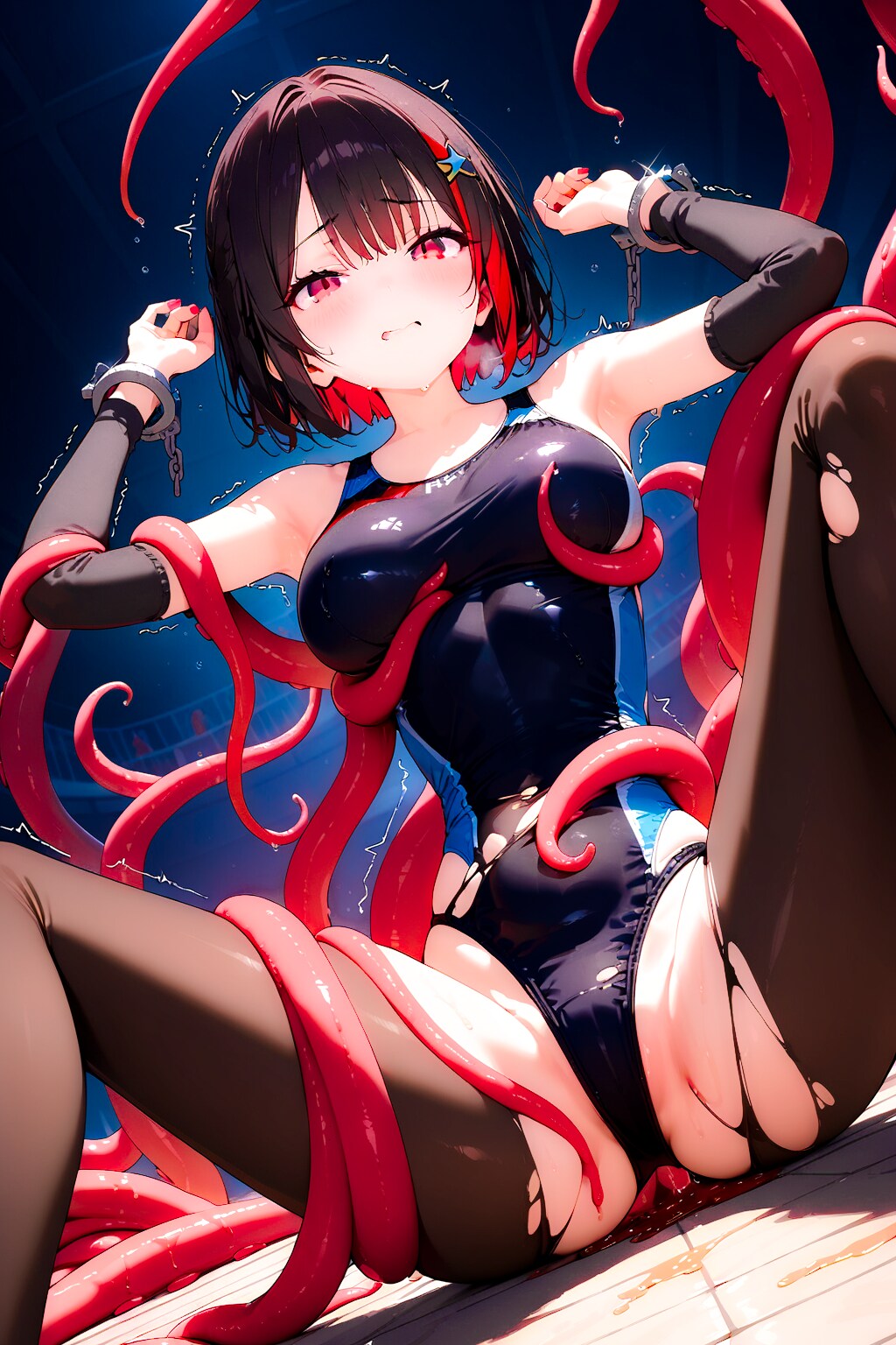 触手に敗北した黒髪クールギャルの競泳水着ヒロインちゃん！