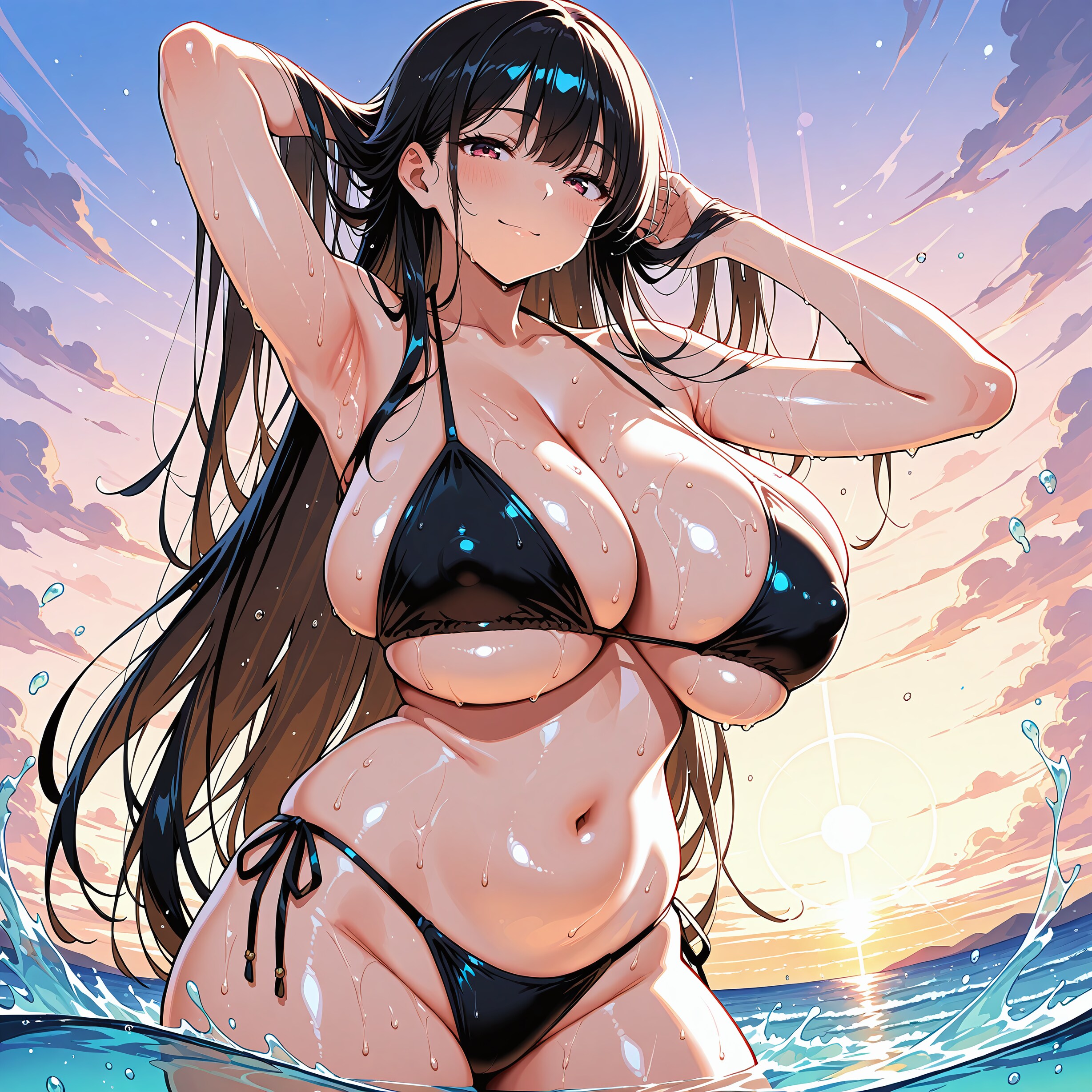 黒髪×水着