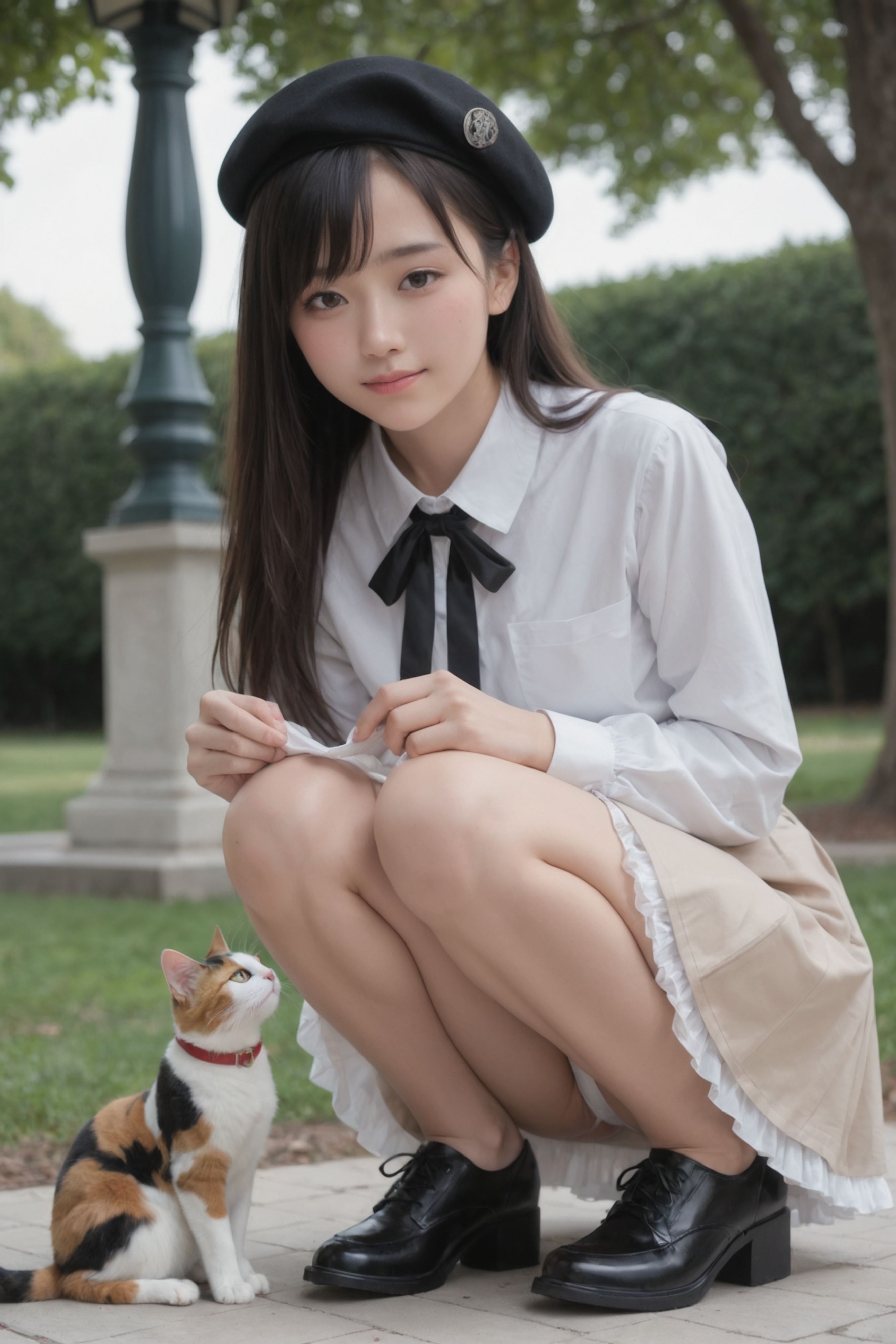 猫と戯れる