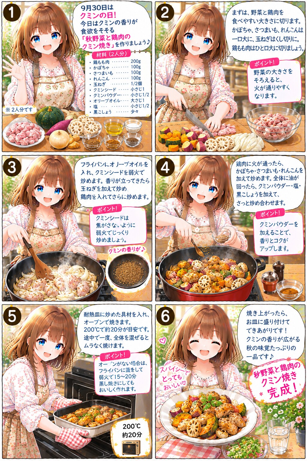 秋野菜と鶏肉のクミン焼き | の人気AIイラスト・グラビア