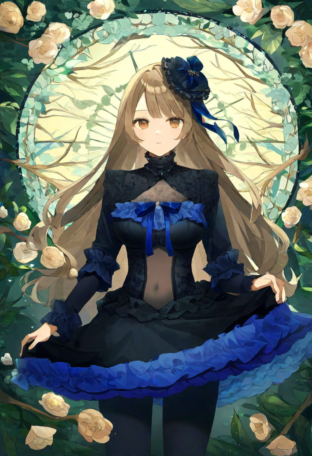 Victorian style dress in her new outfit with a cute miniskirt