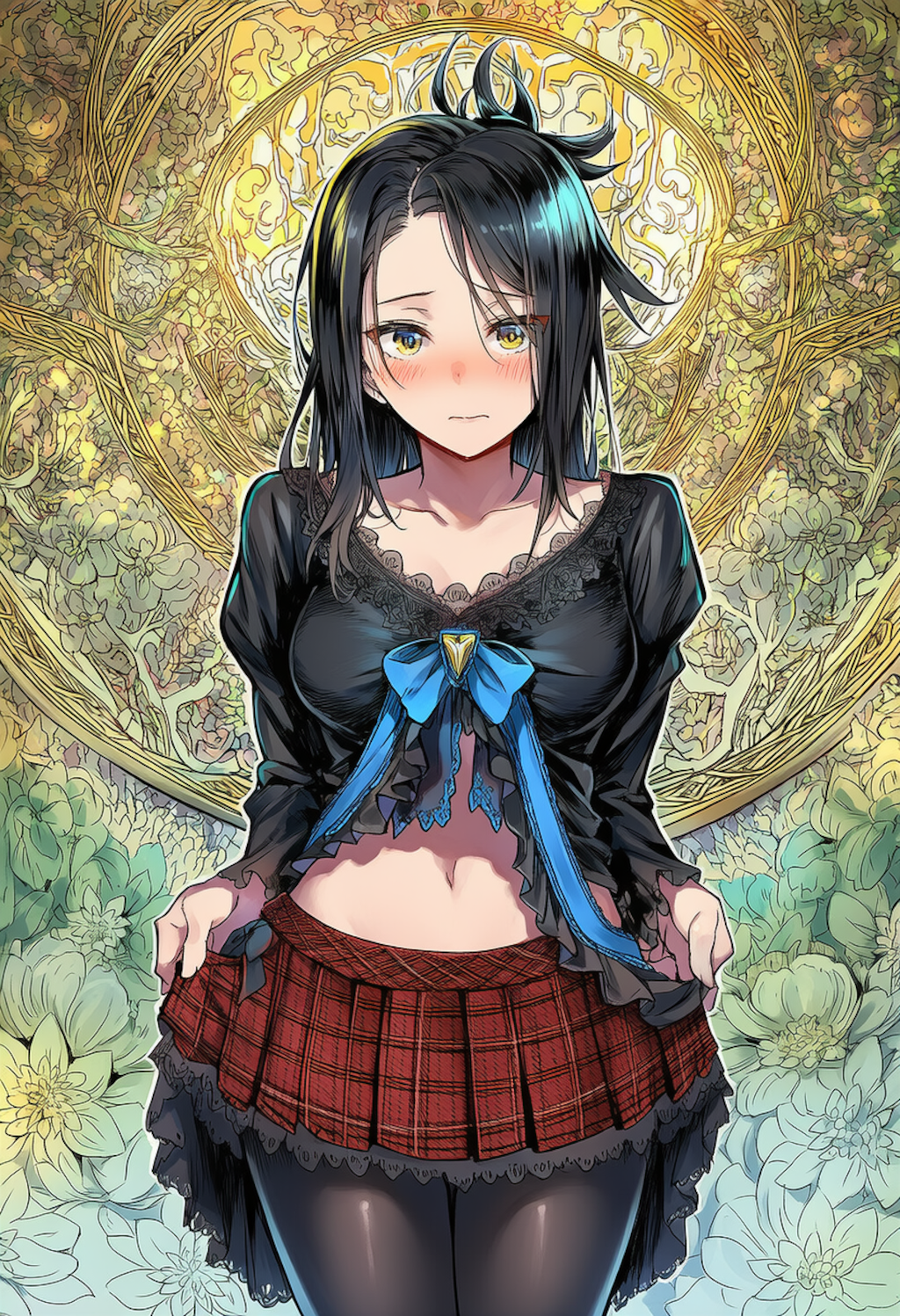 Victorian style dress in her new outfit with a cute miniskirt