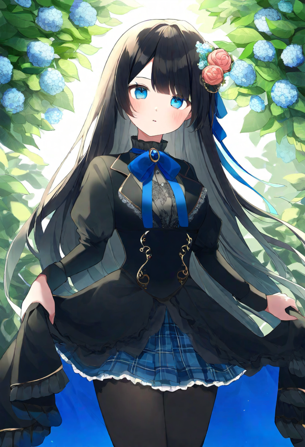 Victorian style dress in her new outfit with a cute miniskirt