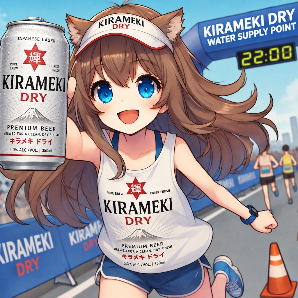 マラソンで給水所に来た小さな女の子