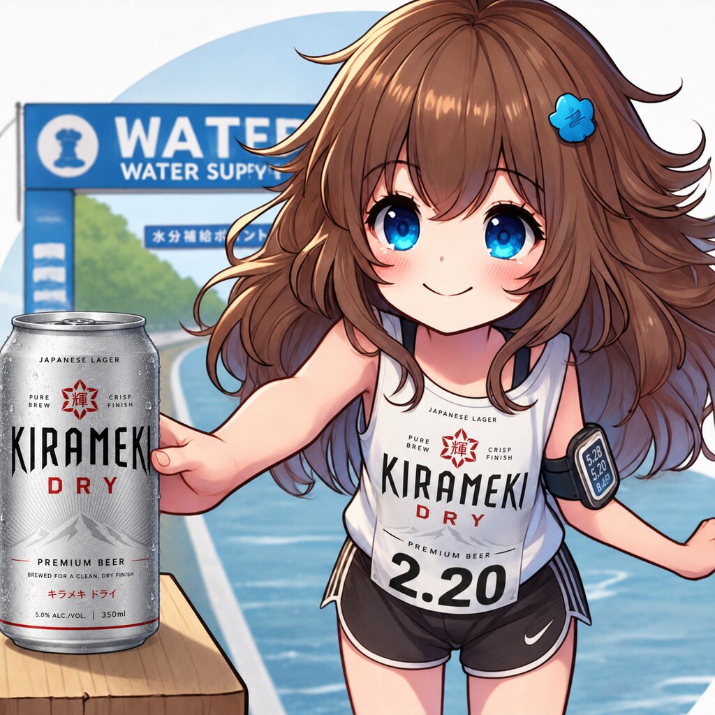 マラソンで給水所に来た小さな女の子