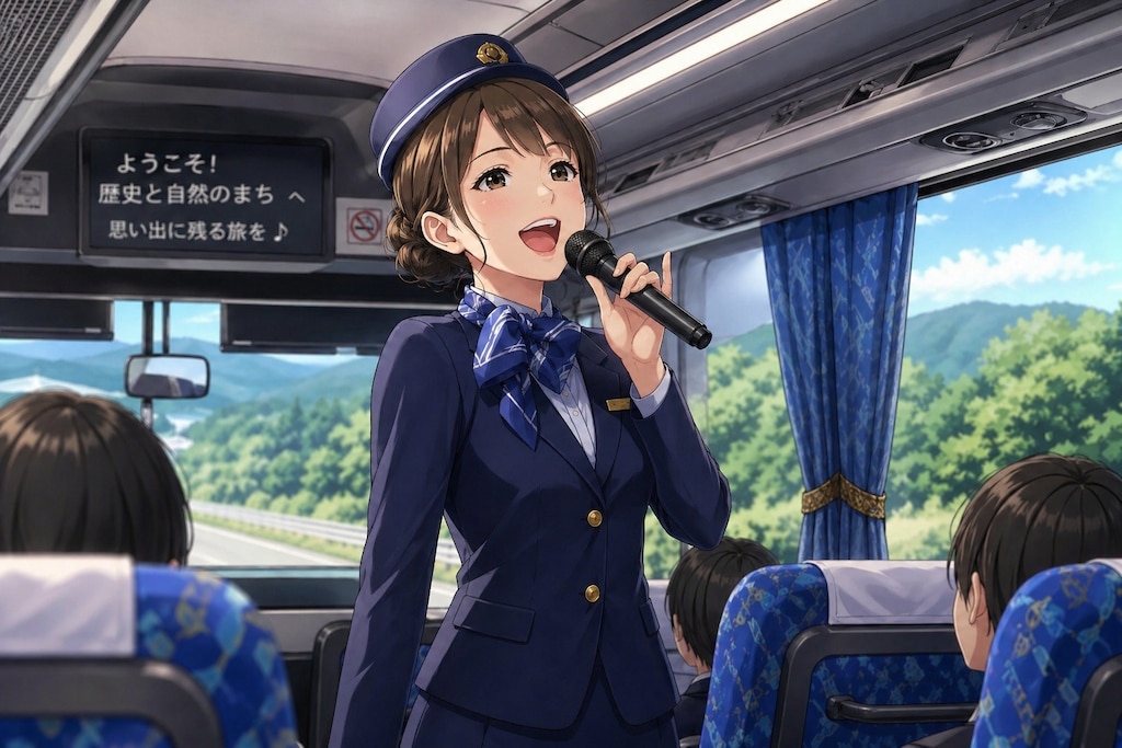 熱唱するバスガイド