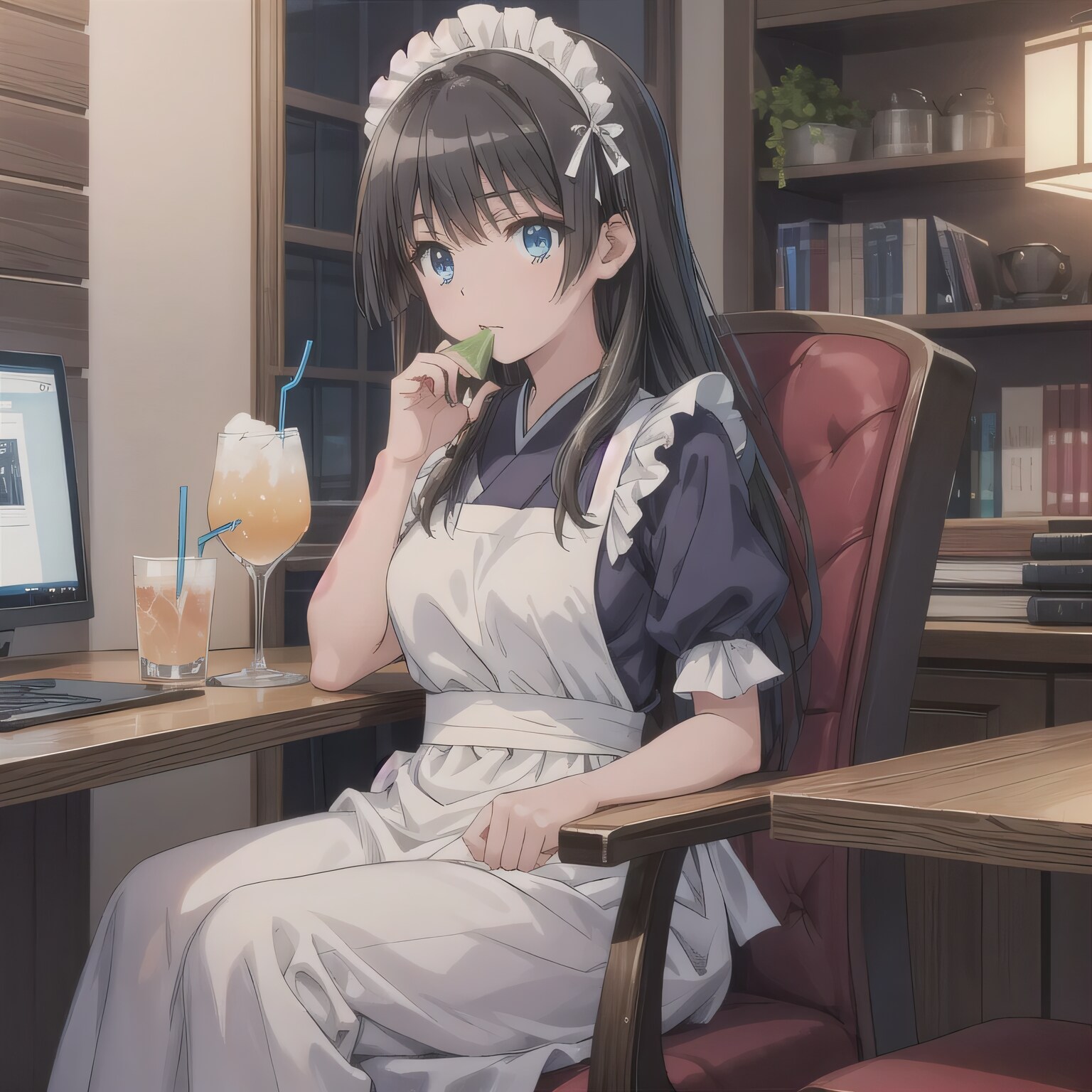 黒髪ロングで漫画喫茶の少女７ | の人気AIイラスト・グラビア