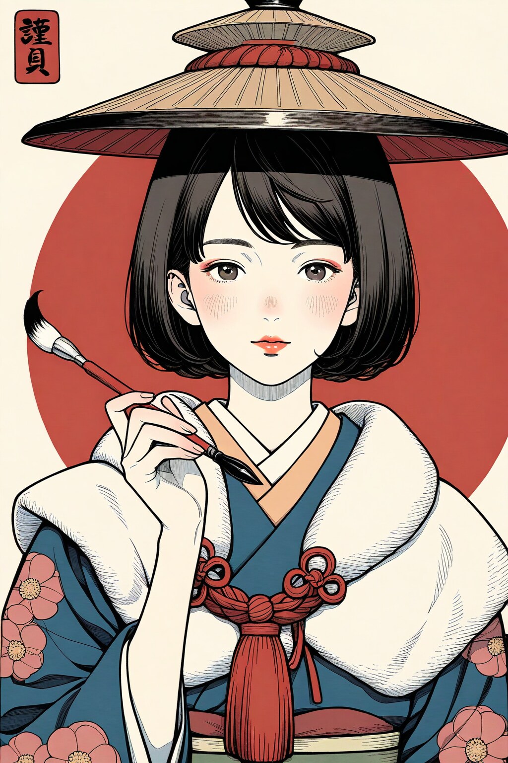 超絶細筆で極めて精細に描画した上海美人の浮世絵風ポートレート