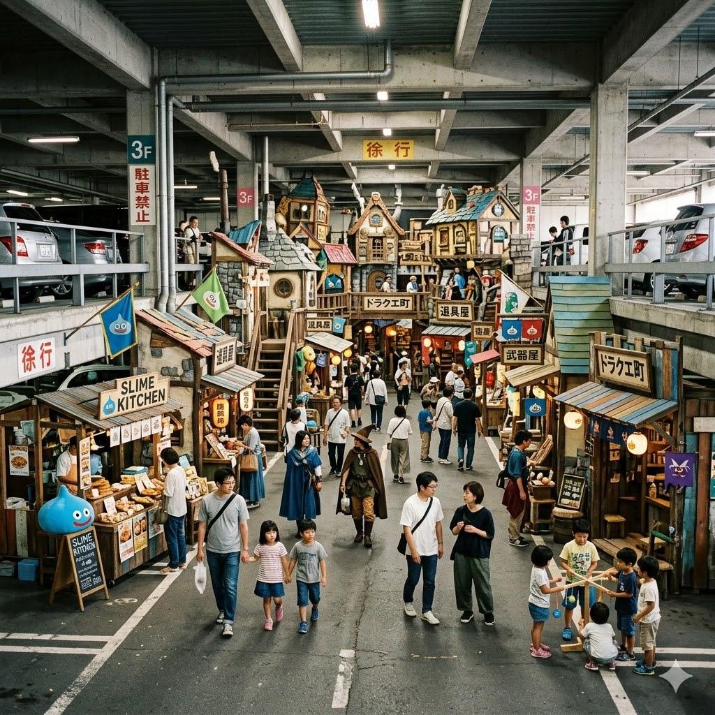 駐車場の中に作った町
