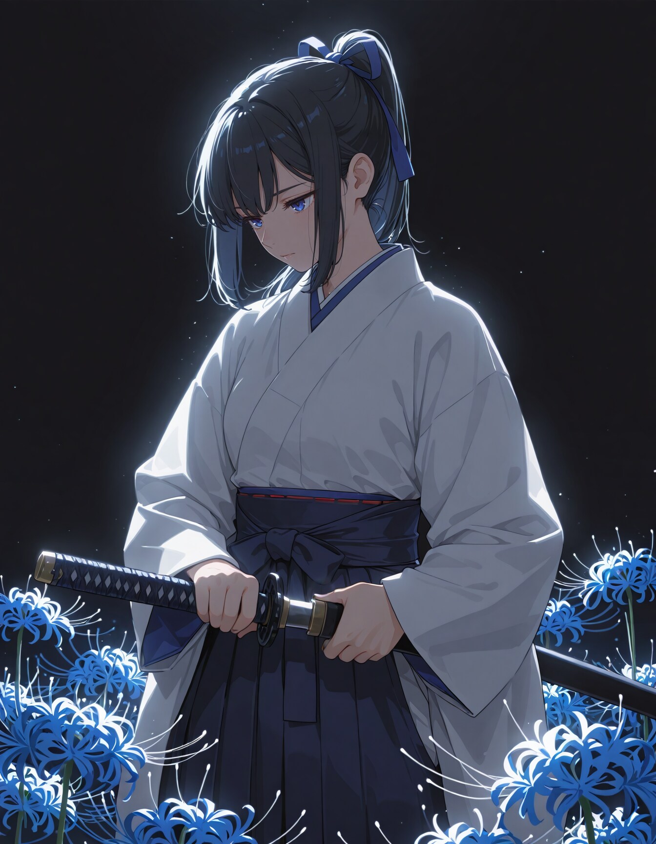 青い彼岸花と少女